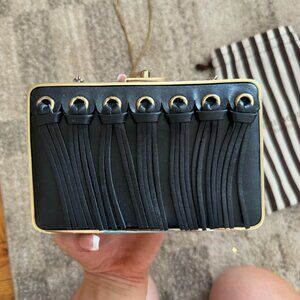 Henri Bendel Black Leather Fringe Evening Bag – Rare Collectible  Chic and uniqu